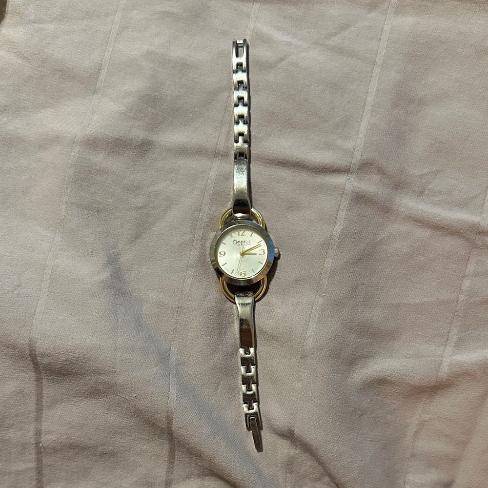 Vintage Caravelle/Bulova, Bracelet Watch Stainless Steel and Yellow Gold Plated